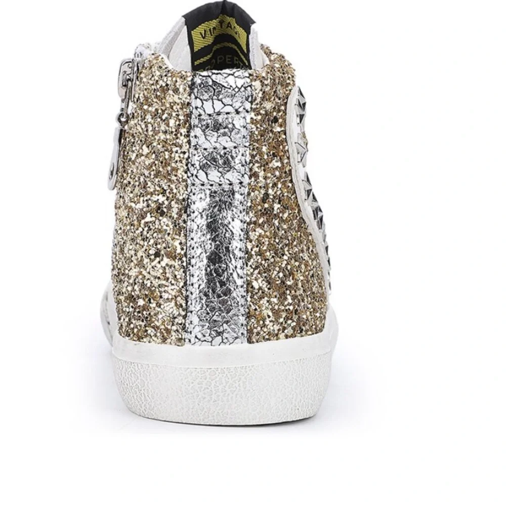 Gold Glitter High-Top Sneakers - Picture 7 of 9